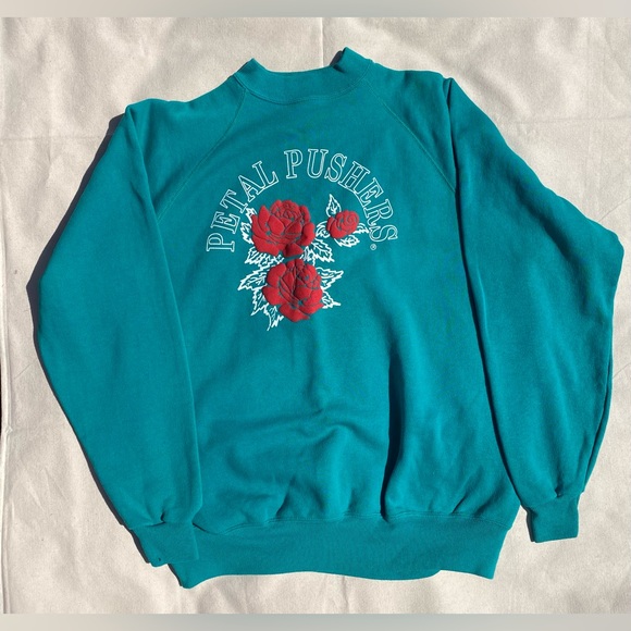 Vintage 1993 Hanes Activewear Teal Pullover with Red Petal Pushers Lutheran - Picture 1 of 6